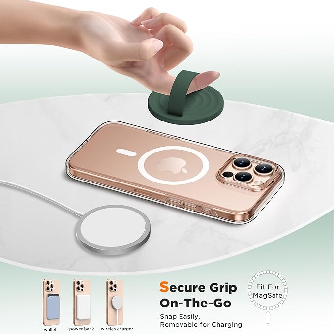 Magnetic Phone Grip Ring Holder, Liquid Silicone Magnet Cell Phone Grip Finger Loop, Compatible with Magsafe, Back of Phone for iPhone 17/16/15/14/13/12 Series, Alpine Green