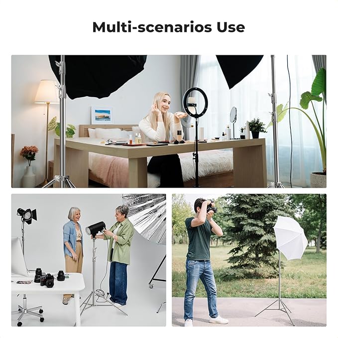 K&F CONCEPT 9.2ft/2.8m Stainless Steel Light Stand, Spring Cushioned Heavy Duty Photography Tripod Stand with 1/4” to 3/8” Universal Screw Adapter for Strobe,LED Video Light,Ring Light,Softbox