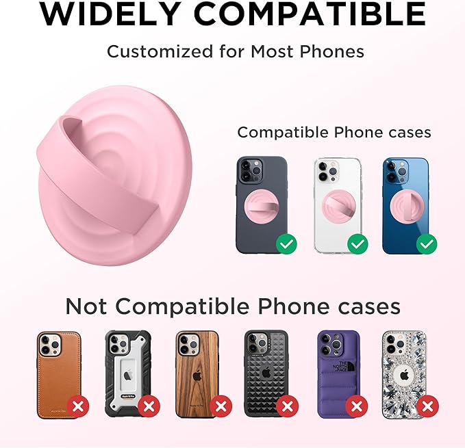 Magnetic Phone Grip Ring Holder, Liquid Silicone Magnet Cell Phone Grip Finger Loop, Compatible with Magsafe, Back of Phone for iPhone 17/16/15/14/13/12 Series, Pink