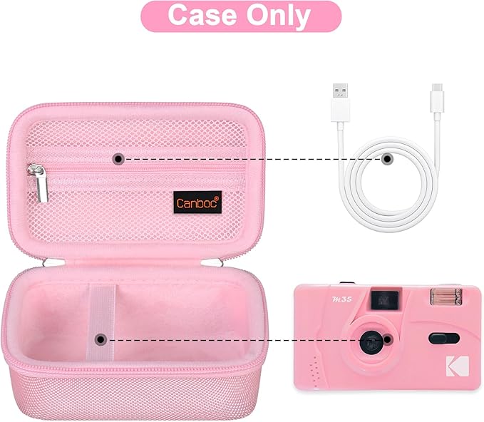 Canboc Carrying Case for KODAK EKTAR H35/ H35N/ KODAK Snapic A1 Film Camera, H35/ Snapic A1 Film Camera Bag, Zipper Mesh Pocket fits Film, Batteries, USB Cable, Pink (Case Only)