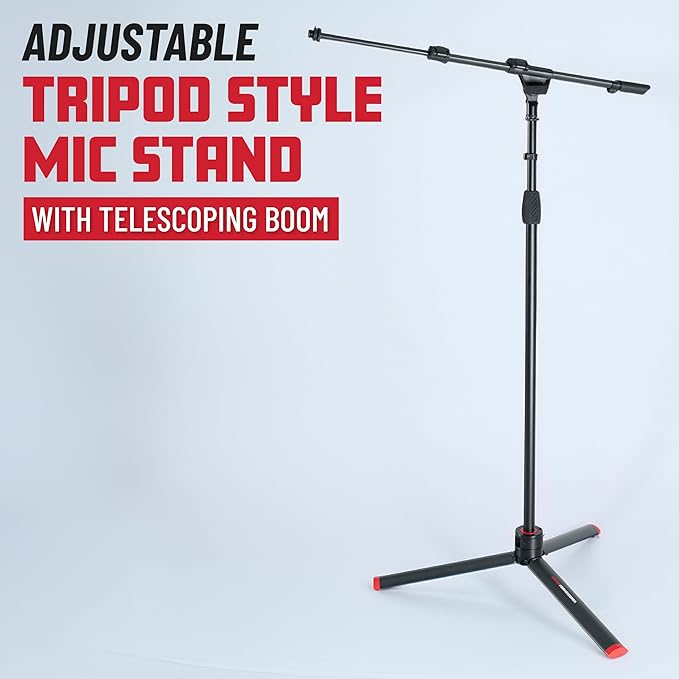 Gator Frameworks ID Series Tripod Mic Stand with 26" Dual Section Adjustable Boom Arm, Fully Collapsable into Compact Cylinder Shape (GFW-ID-MIC)