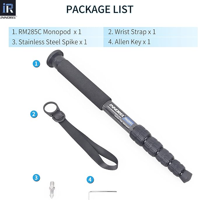 Carbon Fiber Camera Monopod INNOREL RM285C Professional Portable Compact Lightweight Travel 5-Section Monopod for Canon Nikon Sony DSLR Camera Video Camcorder DV Photography Bracket Load 22lbs/10kg