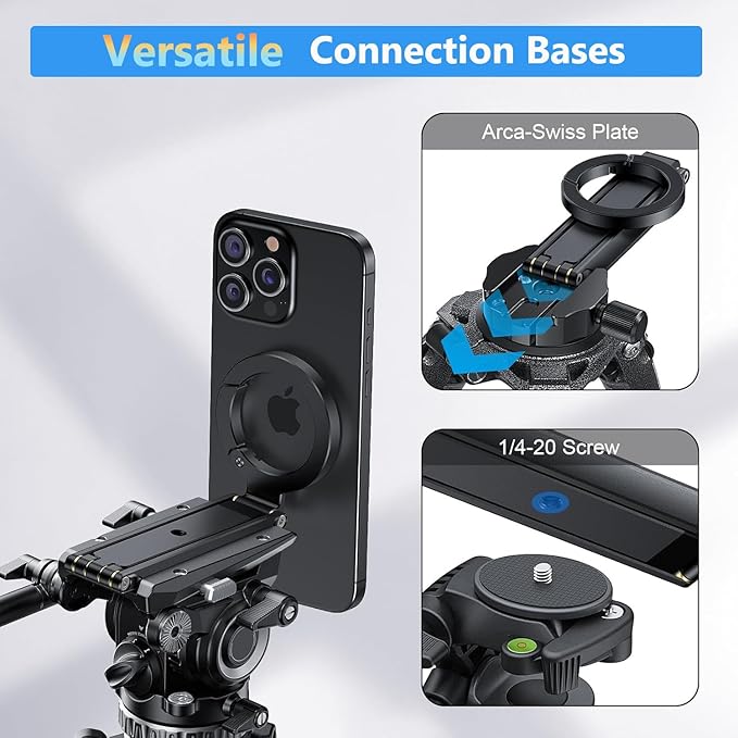 Magnetic Phone Tripod Stand Foldable Magnetic Mini Tripod Pocket Cell Phone Stand with Arca-Swiss, 1/4'' Screw Hole,Compatible with Magsafe for iPhone 17/16/15/14/13/12