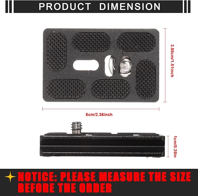Frienda 2 Pieces Metal Quick Release Plate with 1/4''-20 Camera Screw Tripod Mount Plate Fits Standard for DSLR Camera Tripod Ball Head(Black,Pu60)