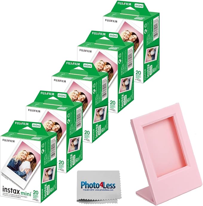 Fujifilm Instax Mini Twin Pack Instant Film (16437396) Bundle with Frame for Instax Mini Prints (100 Sheets)