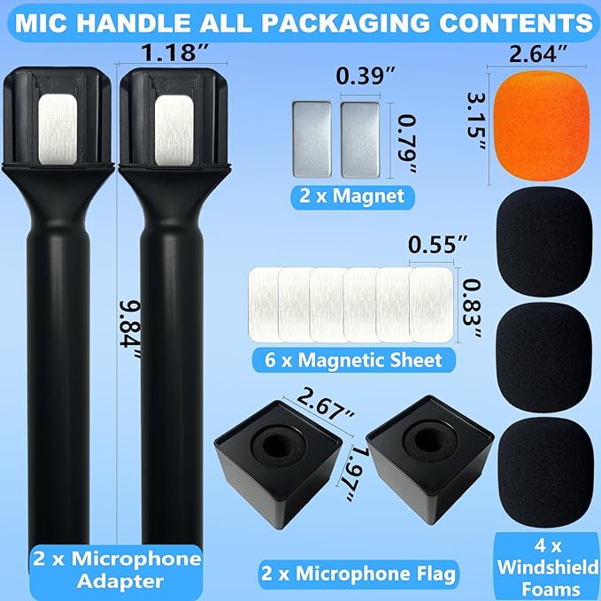 2PCS Microphone Holder for DJI Mic Mini/2/3, Mic Handle for Rode/Hollyland/All Lav Microphone, Magnetic Wireless Mic Holder with Pop Filter and Flag Station for Vlogging, Interview, Podcast