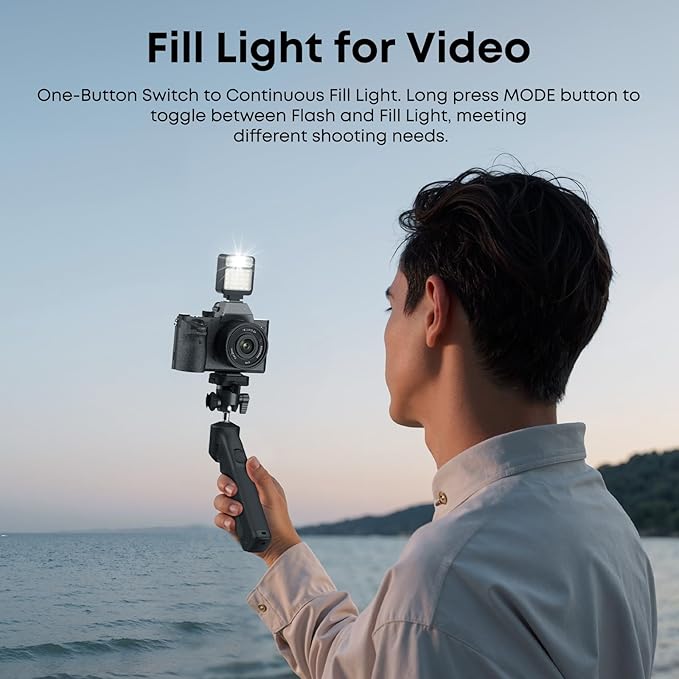 XIAOTJ Camera Mini Flash Speedlite w Video Light, 800+ Flashes/GN8 6500K/4 Power Levels w Single-Contact Hot Shoe, Camera Flash Compatible with Nikon/Canon/Sony zv1/zve10/Fujifilm, NOT for Sony ZV-1F