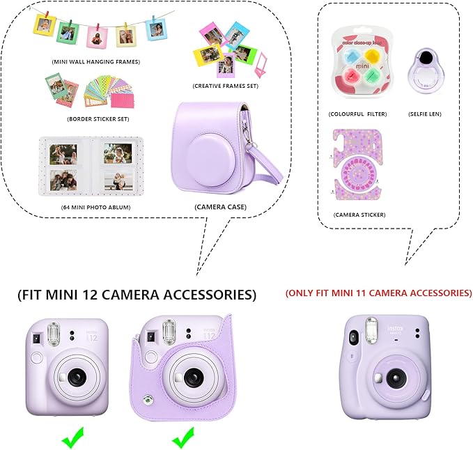 WOGOZAN Mini 11 Accessories for Fujifilm Instax Mini 11 Instant Camera Include Case, Color Filters, Photo Album, 2x3 Frames, Selfie Lens and Stickers (Purple) (No Camera)