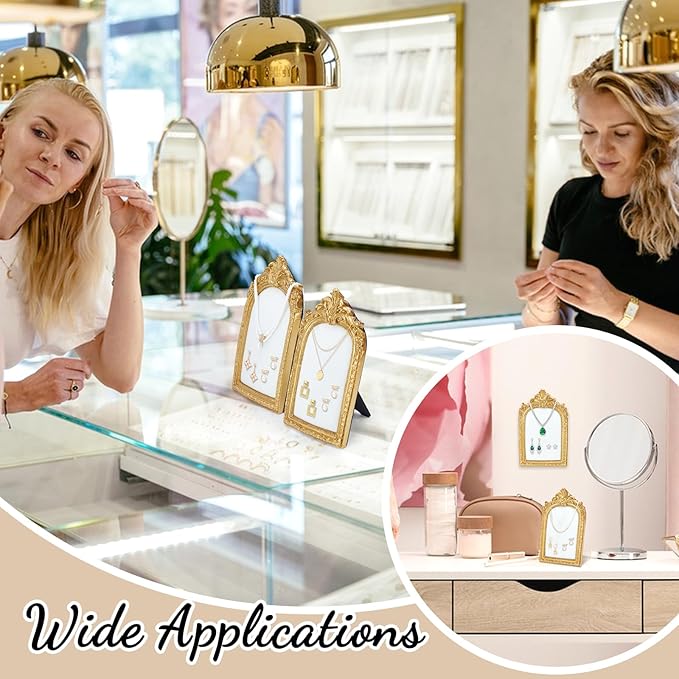 2Pcs Gold Resin Jewelry Display Stand, Vintage Photo Frame Necklace Holder Earring Organizer, Necklace Storage Box, Photography Prop, Elegant Decor for Collectibles Gifts for Women