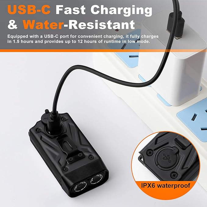 EDC Flashlight Clip-On Light, Mini Keychain Flashlight, 7 Lighting Modes Compact Pocket COB Light Type-C Rechargeable, for Working, Camping, Fishing, Hiking(Black 2 Pack)