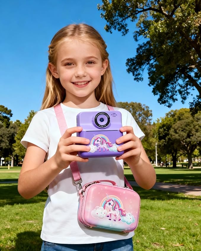 Instant Print Camera for Kids, Digital Selfie Cameras with Carry Case & 5-Color Paper, Portable Toddler Toy Christmas Birthday Gifts for 3 4 5 6 7 8 9 10 11 12 Year Old Girls - Purple