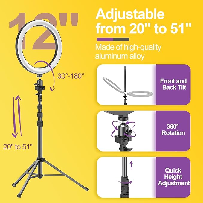 EMART 12" Ring Light with 55" Extendable Tripod Stands and Phone Holder, Dimmable LED Circle Round Light for Selfie Camera Photography/Makeup/YouTube Video/Vlogging/Live Streaming