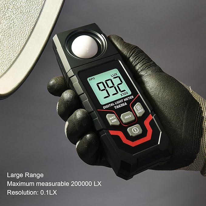 TA636A Digital Illuminance Meter Handheld Probe Luxmeter Lighting Intensity Brightness Light Tester 200000LX 20000FC 50 Sets 1‑60s Recording
