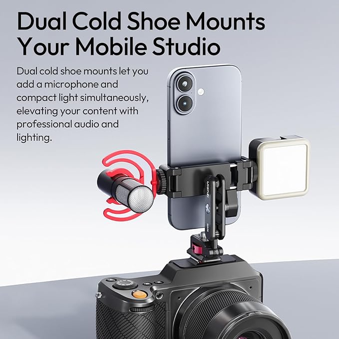ULANZI MA56 4-in-1 Metal Phone Tripod Mount with Cold Shoe & Arca Swiss Plate, 360° Adjustable Hot Shoe Camera Phone Mount for iPhone, Compact All-in-One Adapter for Smartphone Photography & Video
