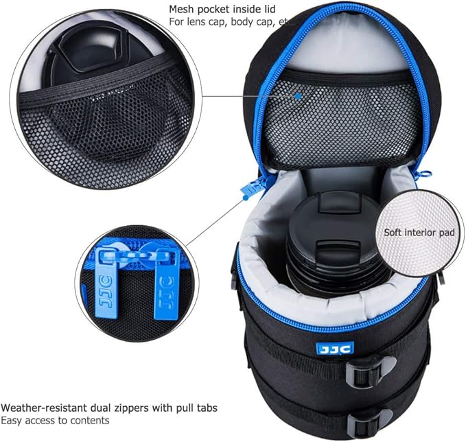 JJC Deluxe Lens Case Pouch Bag for Canon EF 70-200mm f4L IS II USM/EF 28-300mm f3.5-5.6 L IS USM, for Nikon AF-S 70-200mm f4G ED VR/AF-Nikkor 80-200mm f2.8D ED & More Lenses below 4.3" x 7.4"(D x L)