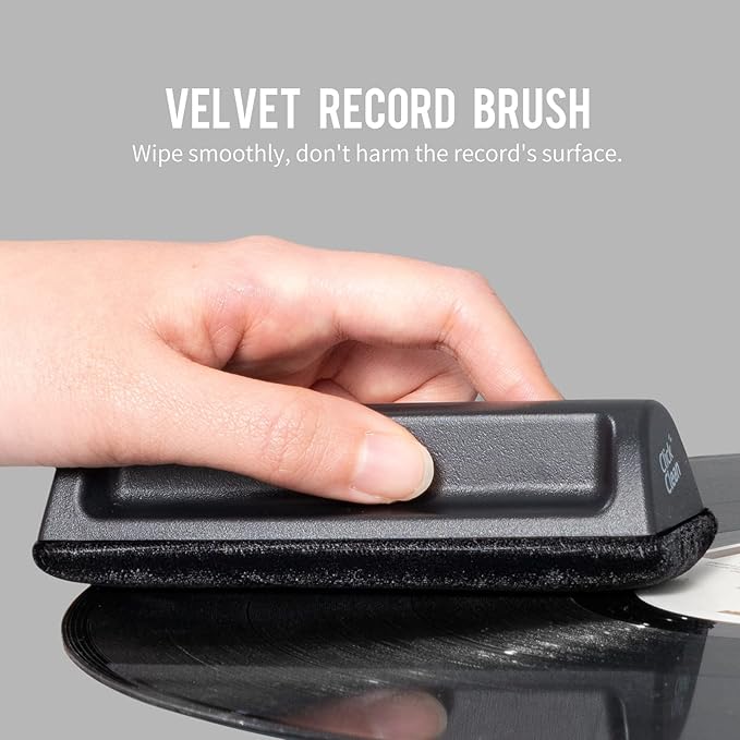 CLICK CLEAN Vinyl Record Cleaner Kit, Anti-Static, Includes Ultra-Soft Velvet Brush & Small Microfiber Brush, Drawstring Storage Pouch