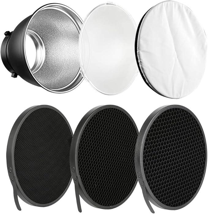 Soonpho 7" Standard Reflector Diffuser Lamp Shade Dish with 10° /30°/ 50° Degree Honeycomb Grid White Soft Cloth for Bowens Mount Studio Strobe Flash Light Speedlite