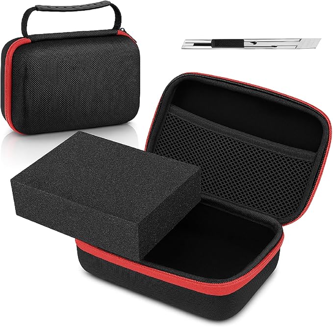 Relaxweex EVA Hard Case with Customizable Foam 7.1 x 4.7 x 3.1 Inch Protective EVA Carrying Case Shockproof Outdoor for Camera, Digital Products, Electronic Instruments with Knife, Black and Red