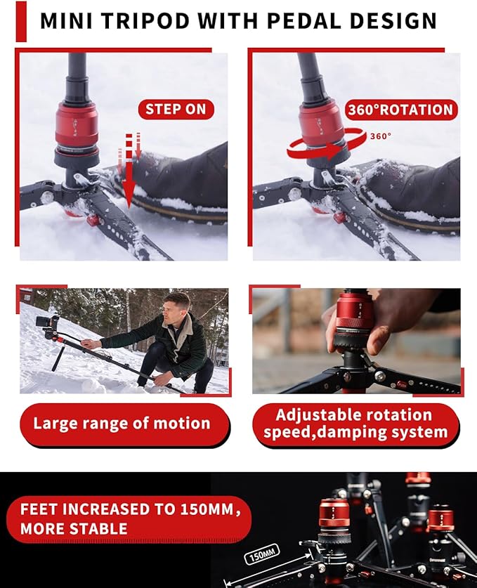 IFOOTAGE Cobra 3 Monopod with Pedal C180F-P with Fulid Head K5S,Carbon Fiber Monopod for Camera,DSLR,Minipod Base-P Pedal Lock Design Tripod,Payload up to 17.6lbs/8KG,Max. Height 71"/180cm