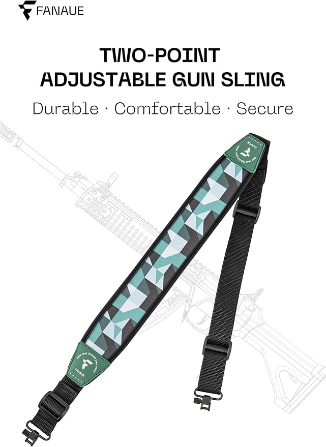 FANAUE Rifle Sling, Two Point Gun Sling with Swivels, Length Adjustable Padded Rifle Shoulder Strap for Hunting Shooting and Outdoors