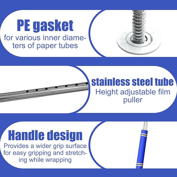 Long Handle Pallet Stretch Wrap Dispenser, Stretch Film Packing Machine, Stretch Film Dispenser Pole Holder, for Film Width 12-20 inch、Rolls 1.5" to 3" Diamater Cores Pallet Wrap (48in)