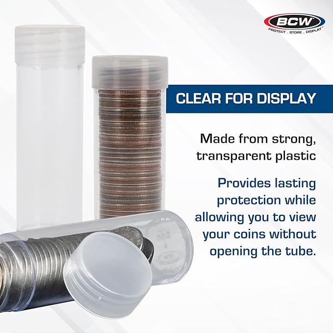 BCW Coin Tubes for US Nickels – 10ct | Durable Plastic Storage with Airtight Lids | Holders for Collectors