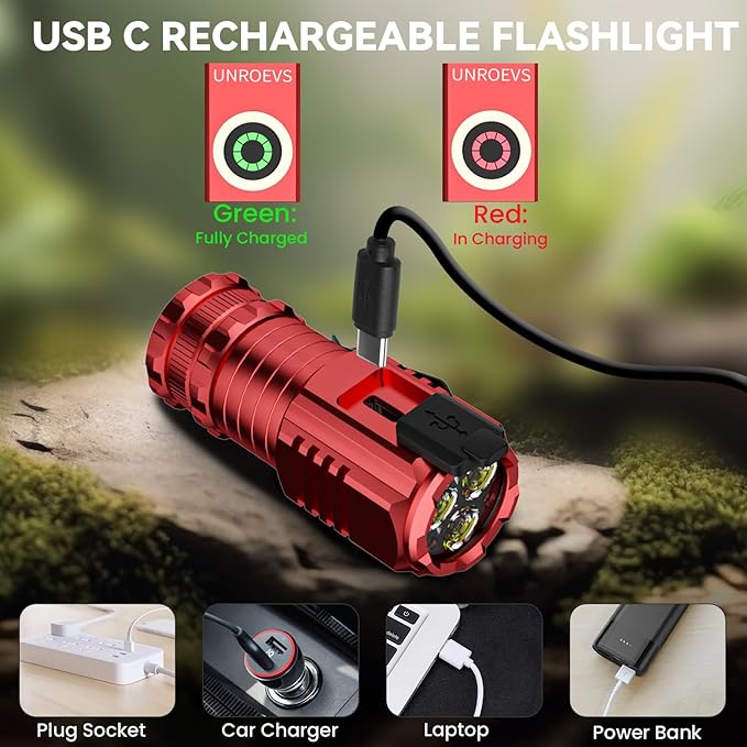LED Mini Flashlight with Magnet,Super Bright Small Pocket Flashlight,5 Modes USB C Rechargeable, IPX6 Magnetic Flashlight for EDC Camping Outdoor.
