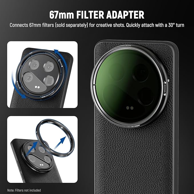 NEEWER 14 Ultra Case, Protective Heavy Duty Case with Wireless Charging, 17mm Lens Mounts & 67mm Filter Adapter, TPU + PC Faux Leather, Compatible with Xiaomi 14 Ultra, PA051 Black