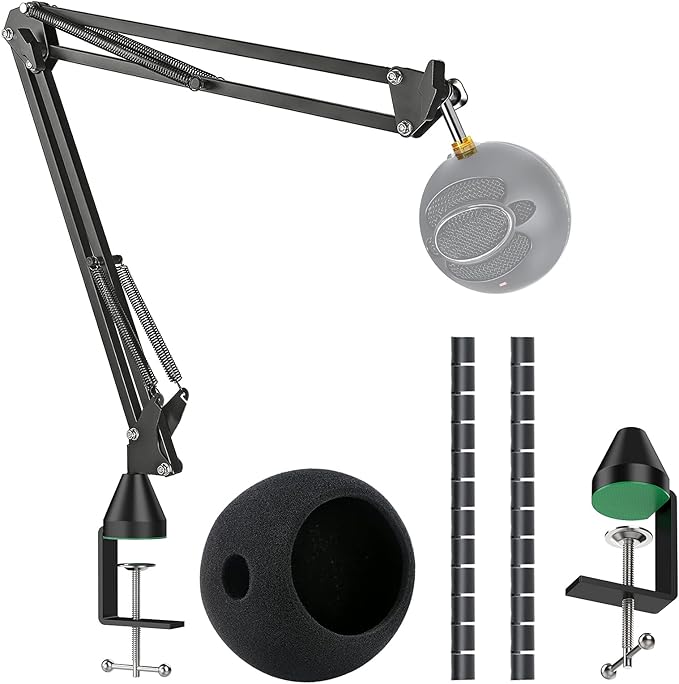 YOUSHARES Microphone Stand with Foam Cover - Mic Boom Arm Stand Pop Filter Compatible with Blue Snowball Microphone