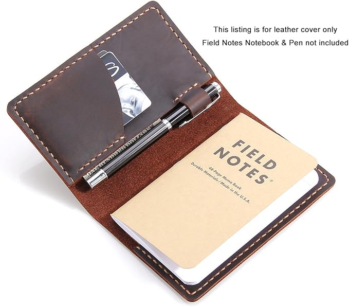 Robrasim Leather Journal Cover for Field Notes, Notebook Cover for Moleskine Cahier, Handmade Vintage Leather Cover for 3.5" x 5.5" Notebooks, Coffee