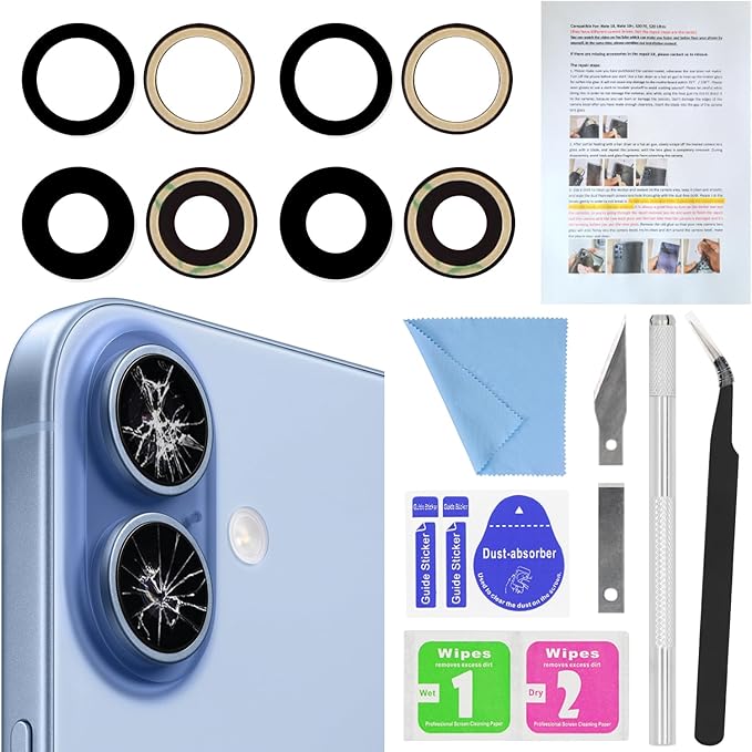 2PCS ASDAWN Back Rear Camera Lens Glass Replacement for iPhone 17 6.3 inch with Pre-Installed Adhesive, Back Lens Glass with Installation Manual + Repair Tool Set