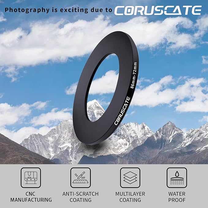 86mm to 72mm Camera Filter Adapter Ring,86mm-72mm Lens Adapter Metal Filter Rings Compatible All 86mm Size Lens and 72mm Thread Size Camera Accessory+1pcs Lens Cleaning Cloth.