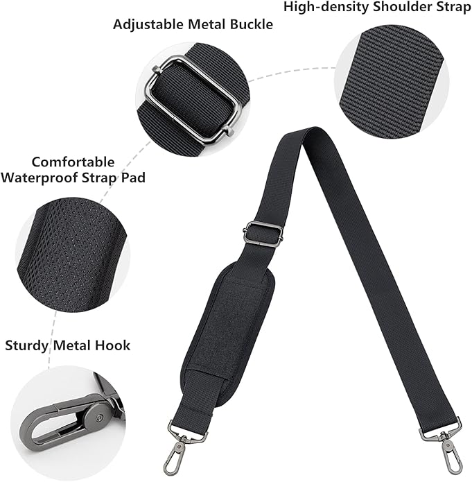 RAINYEAR 59 Inch Shoulder Strap for Bag, Adjustable Soft Padded Replacement Shoulder Strap with Metal Hooks for Messenger Bag