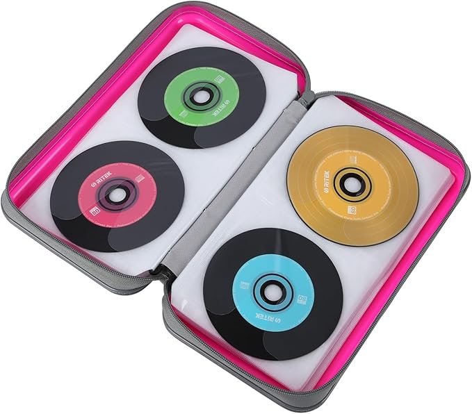 alavisxf xx CD Case, 96 Capacity Hard Plastic CD Holder Protective DVD Disc Storage Case Holder Portable Zipper CD DVD Organizer Storage Wallet for Car Home Travel (96 Capacity, Hot Pink)
