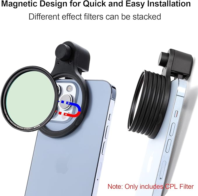 Kase Clip-on CPL Filter for iPhone, 58mm Magnetic Phone Camera Lens Circular Polarizer Filter Compatible with iPhone 16 15 14 Pro Max 13 12 11 Samsung Xiaomi