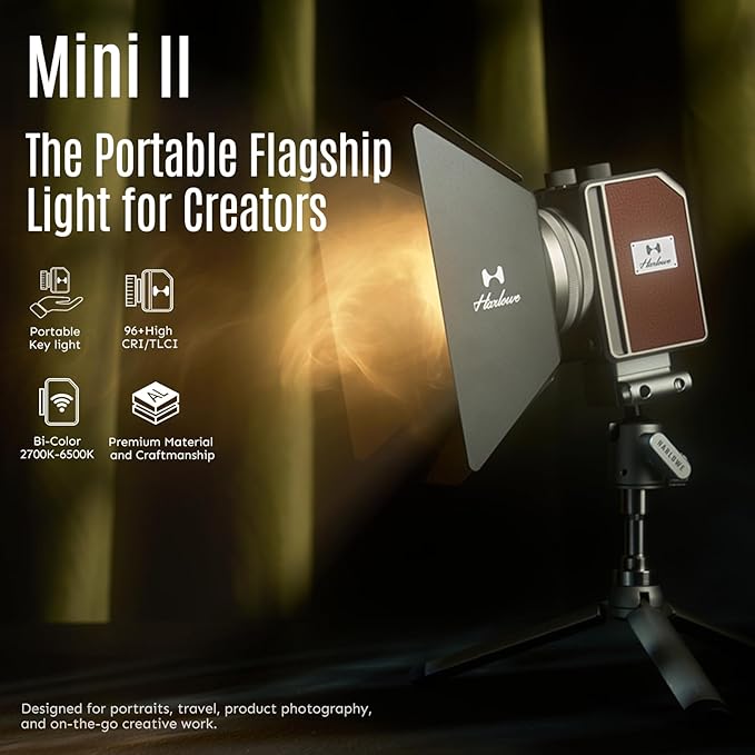 Harlowe Mini II Photography Lighting Standard Kit 20W - Portable Bi-Color LED Camera Light 2700K-6500K - Magnetic Mount System, Adjustable Beam, V-Mount Compatible - Travel & Studio Video Lighting