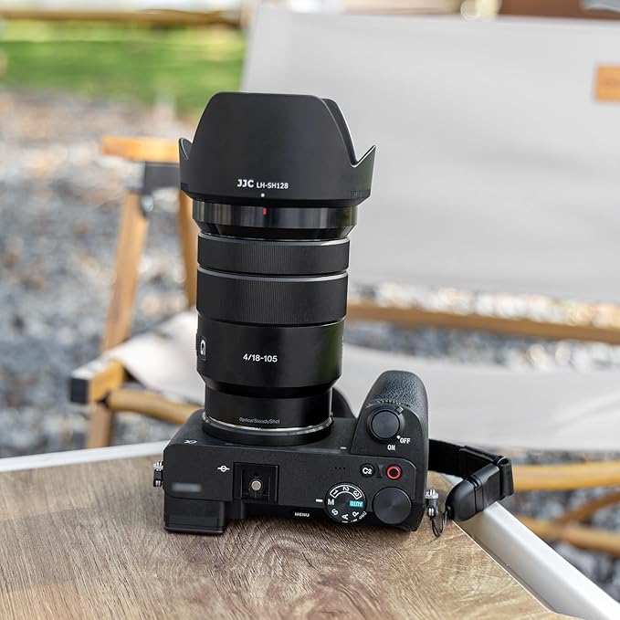 JJC ALC-SH128 Bayonet Reversible Lens Hood Shade for Sony E PZ 18-105mm F4 G OSS Lens, ALCSH128 Lens Hood for Sony SELP18105G, Replaces Sony ALC-SH128 Lens Hood, Allow to Attach 72mm Filter & Lens Cap