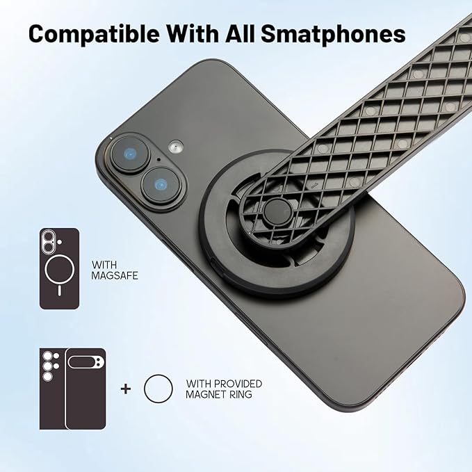 53" Magnetic Selfie Stick Phone Tripod for iPhone, Travel Tripod for iPhone, Extendable Magnetic Cell Phone Stand for Photography, Video Recording, Live Stream