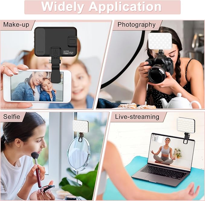 ALTSON 2-Pack 60 LED Selfie Light Portable Clip for Phone Fill Light Rechargeable 2200mAh Clip on Light, CRI 97+, 3 Light Modes Camera Lighting for Phone, iPhone, Webcam, TikTok, Photo, Makeup