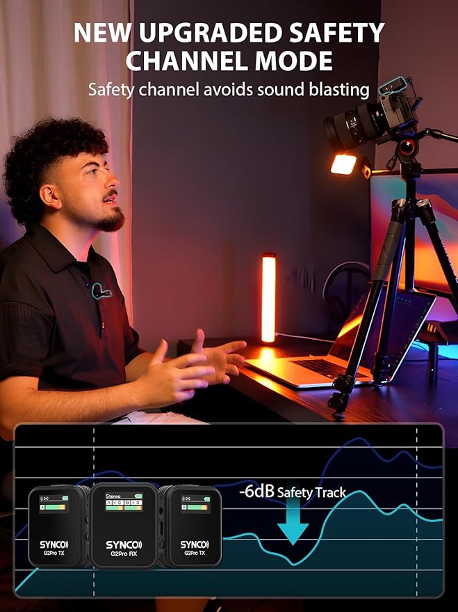 SYNCO G2(A2) Pro Dual Wireless Lavalier Mic with Charging Case 48KHz 24Bit for Vlogging Live Streaming Interviews Lapel Microphone 656FT for Camera Smartphone Tablet