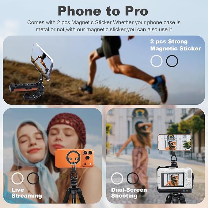 Universal Magnetic Phone Mount Holder with Sticker,Compatible with ARRI 1/4",3/8" Interface,Adjustable Rotatable Smartphone Holder Adapter for iPhone 17/16/15/14/13 Series and Andriod Phones