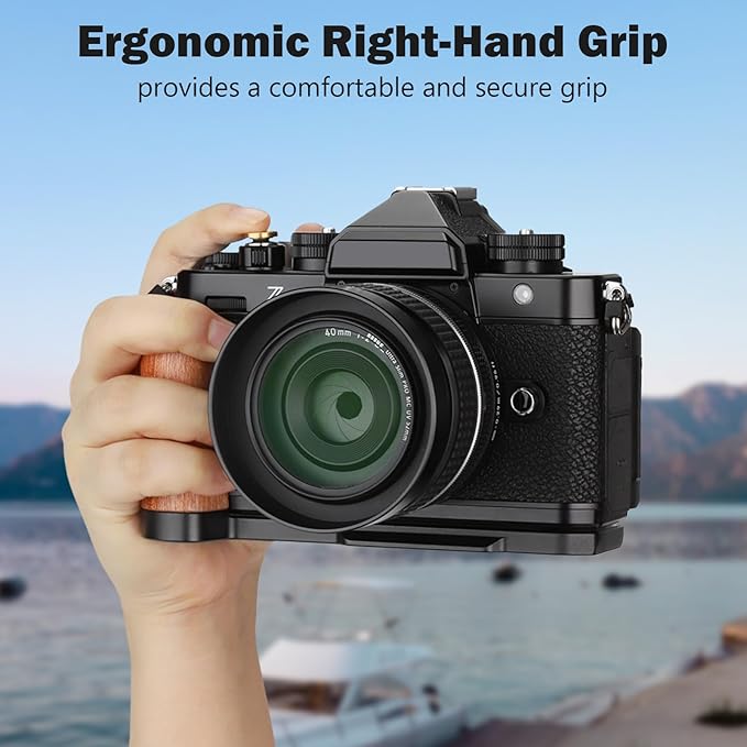 Leftfoto Z f Wooden Hand Grip L Bracket for Nikon ZF Camera, with Built-in Bottom Quick Release Plate for Arca for Quickly Switch on Gimbal/Tripods/Handheld Shooting (Black)