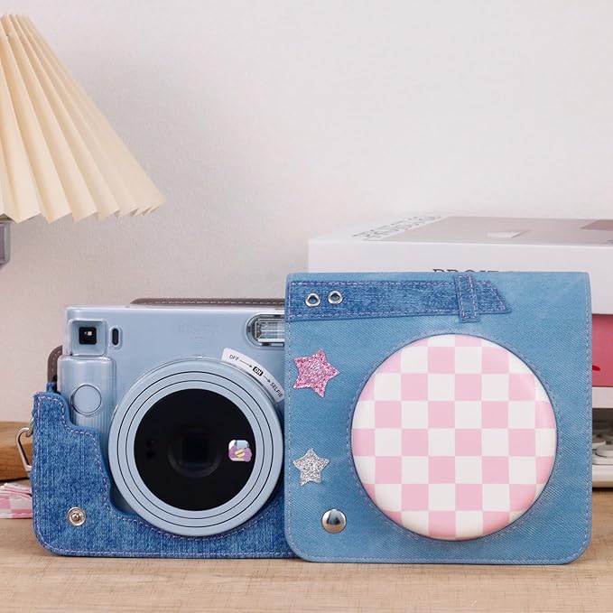 Frankmate Protective Case Compatible with Fujifilm Instax SQ1/SQ40/SQ6 Camera, Sweetheart Denim Camera Bag with Pocket and Adjustable Shoulder Strap