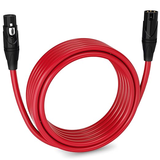 LyxPro 20 Feet XLR Microphone Cable Balanced Male to Female 3 Pin Mic Cord for Powered Speakers Audio Interface Professional Pro Audio Performance and Recording Devices - Red