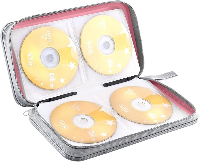 DVD Case, Bivisen CD Case Holder Wallet Binder 96 Capacity CD/DVD Cases Storage Holder Binder Organizer Wallet Book for Car Home Travel (Light Pink)