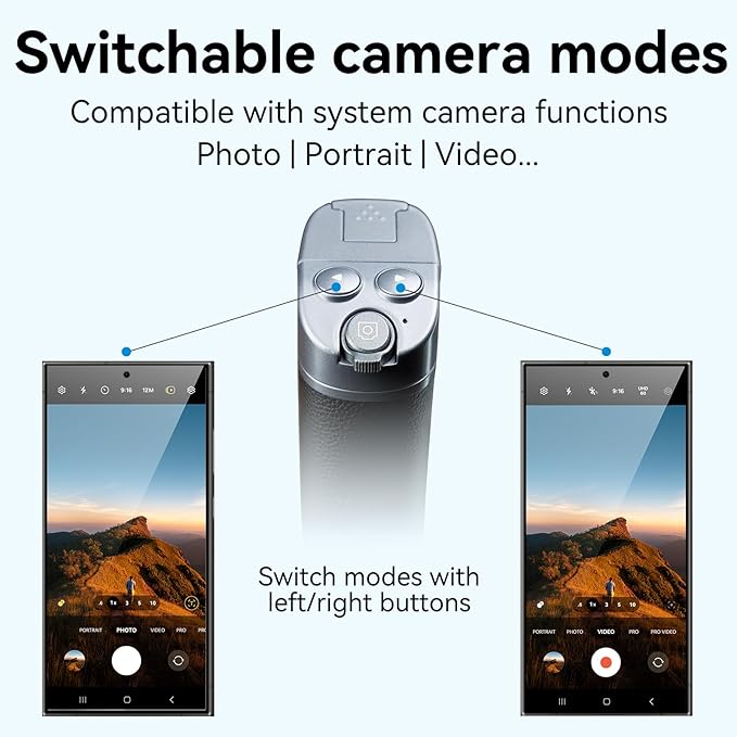 TELESIN Phone Camera Grip for Smartphone, Bluetooth Mobile Phones Handle Holder, Phone Shutter Grip Selfie Stick with Detachable Remote for One-Handed Control for iPhone Samsung Android Video Shooting