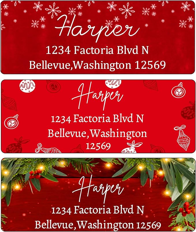 Christmas Return Address Labels Personalized - Custom Return Address Labels,Set of 250-500 Mailing Labels, Self Adhesive Rectangle Labels for Envelopes