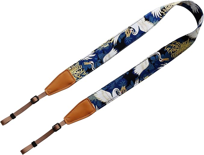Original Design Personalized Adjustable Camera Strap Chrysanthemum & Crane in Blue, Fit for Canon Nikon Sony Olympus Interchangeable Lens Digital Camera/DSLR etc.