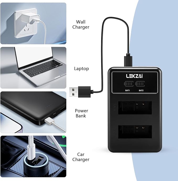 Lekzai LP-E12 Replacement Battery Pack and Dual Charger Compatible with Canon EOS M、M2、M10、M50、M50 Mark II、M100、EM200、EOS Rebel SL1、PowerShot SX70 HS Digital Cameras