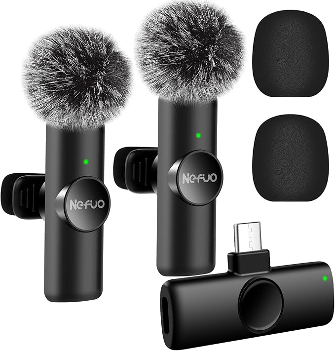 Professional Wireless Microphone for iPhone, Android, 2pcs Type C Wireless Microphones with Crystal Clear Sound Quality, Mini Microphone Plug-Play for Interview Video Podcast Vlog YouTube Tiktok